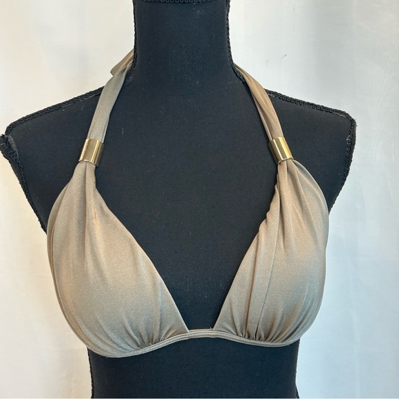 VICTORIA’S Secret taupe brown gray padded bikini top Gold-tone hardware Sz S - Picture 2 of 10